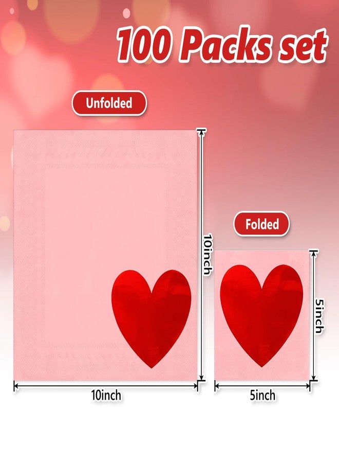 JarThenaAMCS مناديل كوكتيل JarThenaAMCS، 100 قطعة، لعيد الحب، 3 طبقات، وردي وأحمر، مزينة بقلوب من رقائق معدنية، مناديل ورقية للاستخدام مرة واحدة، مزينة بقلوب حب، مثالية لتزيين حفلات الزفاف في عيد الحب - Image 2